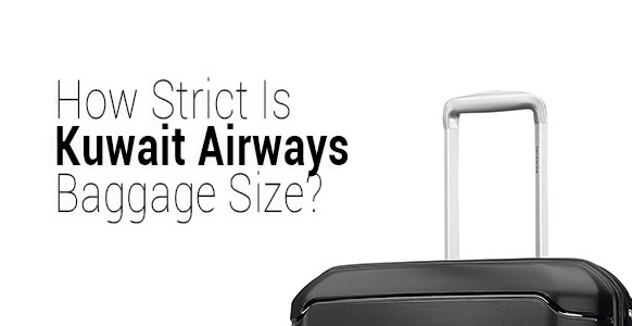 A black carry-on suitcase with an extended silver handle is shown next to the text "How Strict Is Kuwait Airways Baggage Size?" on a white background.