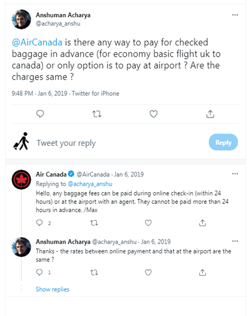 Can I Prepay Baggage On Air Canada- twitter thoughts