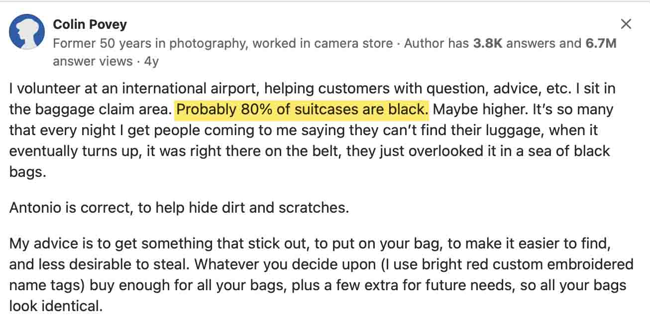 8O percent of suitcases are dark 