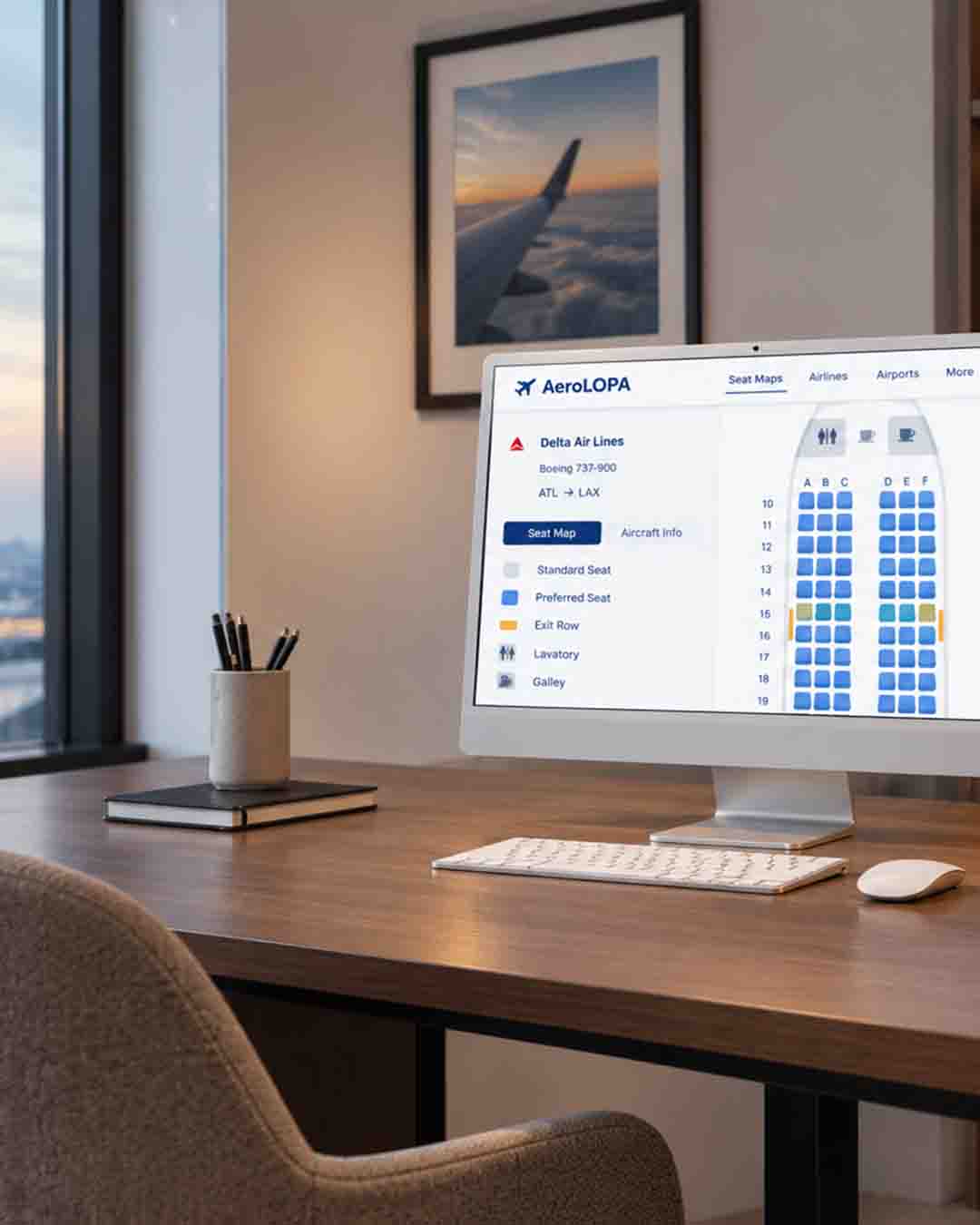 IMAC on a desk with AeroLOPA homepage