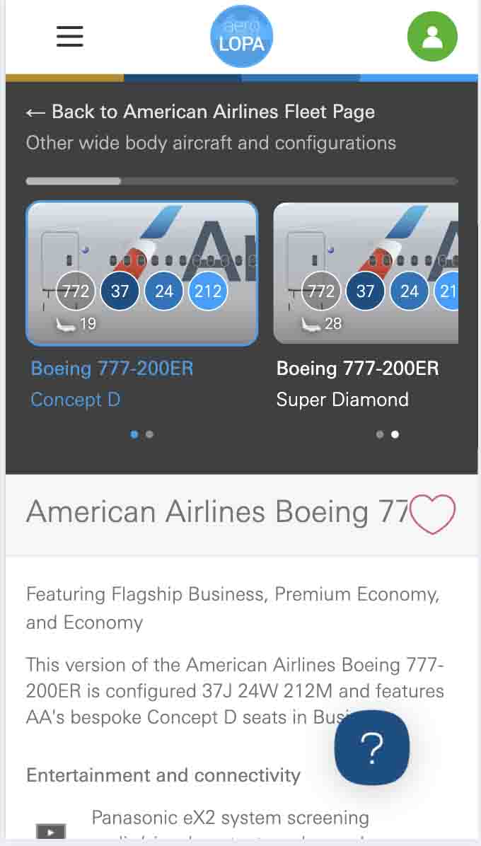 American Airline models on AeroLOPA