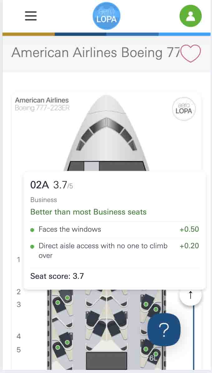 American Airlines Boeing 777 Seat information 
