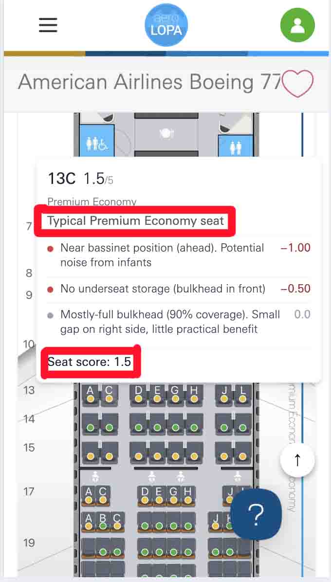 American Airlines Boeing 777 Seat  score 